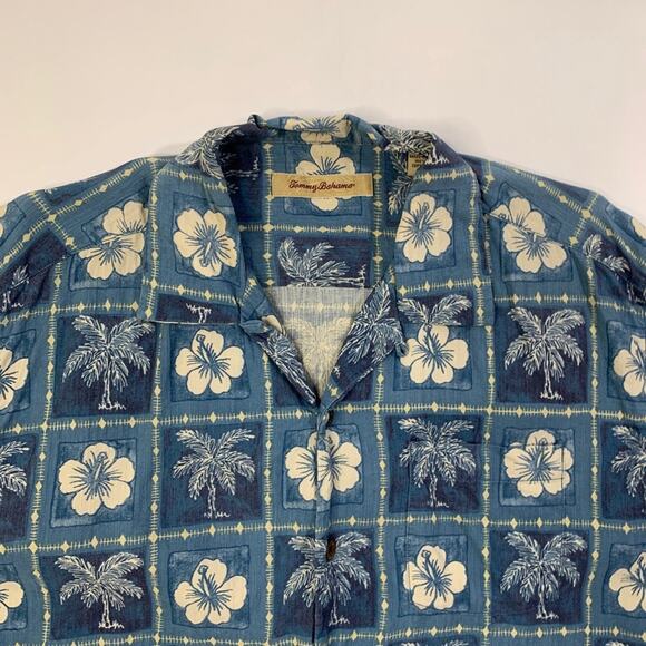 Vintage Tommy Bahama Shirt Mens M Medium Blue Silk Beach Side Floral Hawaiian - Picture 3 of 11